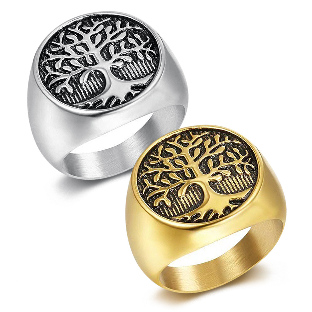 wholesale in-stock 316 stainless leaf men's tree of life ring, personalized vintage titanium steel ring