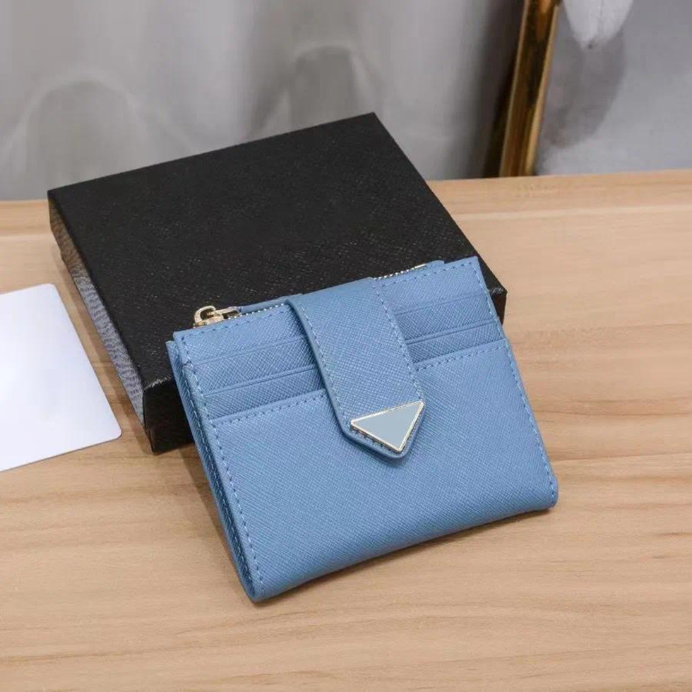 Te New Saffiano Triangle Leater Designer Bag Wallets Coin Purses Womens Mens Luxury Designer Cards Older 7A Quality Wit Box Cardolder Wallet Puese 9