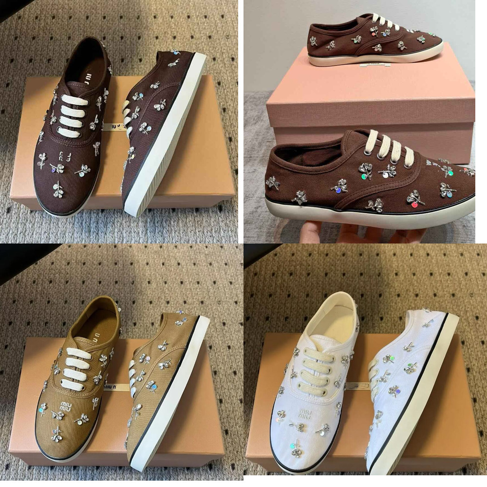 Luxury Designer Brown Sneaker Low Top Embroidery Rhinestone Crystal Lace Shoe Rubber Sole Casual Fashion Comfort Quality Modern Stylish Green White
