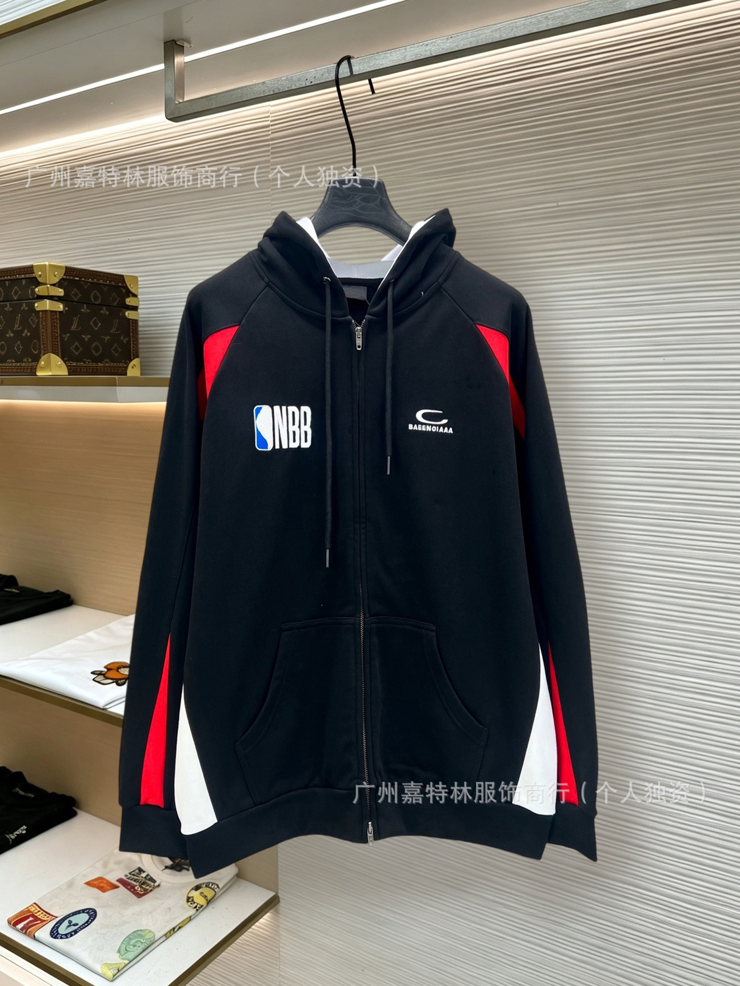 Cross-border, in-stock collaboration oversized color-block zip-up hoodie, unisex, B-brand trendy Paris designer luxury outerwear