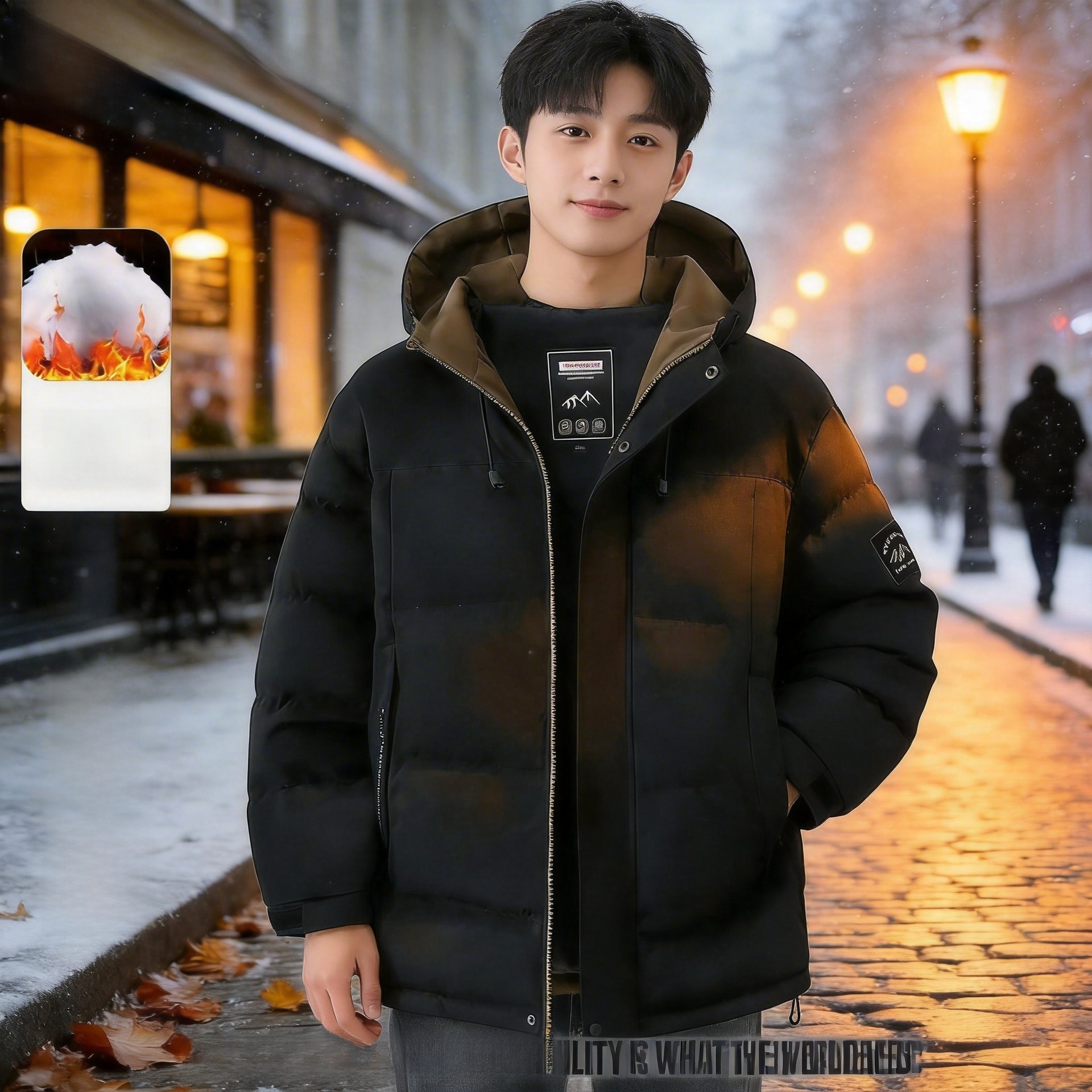 2026 Winter New Hooded Jacket Men, Trendy Thickened Cold-Proof Down Cotton Coat For Young And Middle-Aged Men Honglu Loose-fit hooded puffer cotton