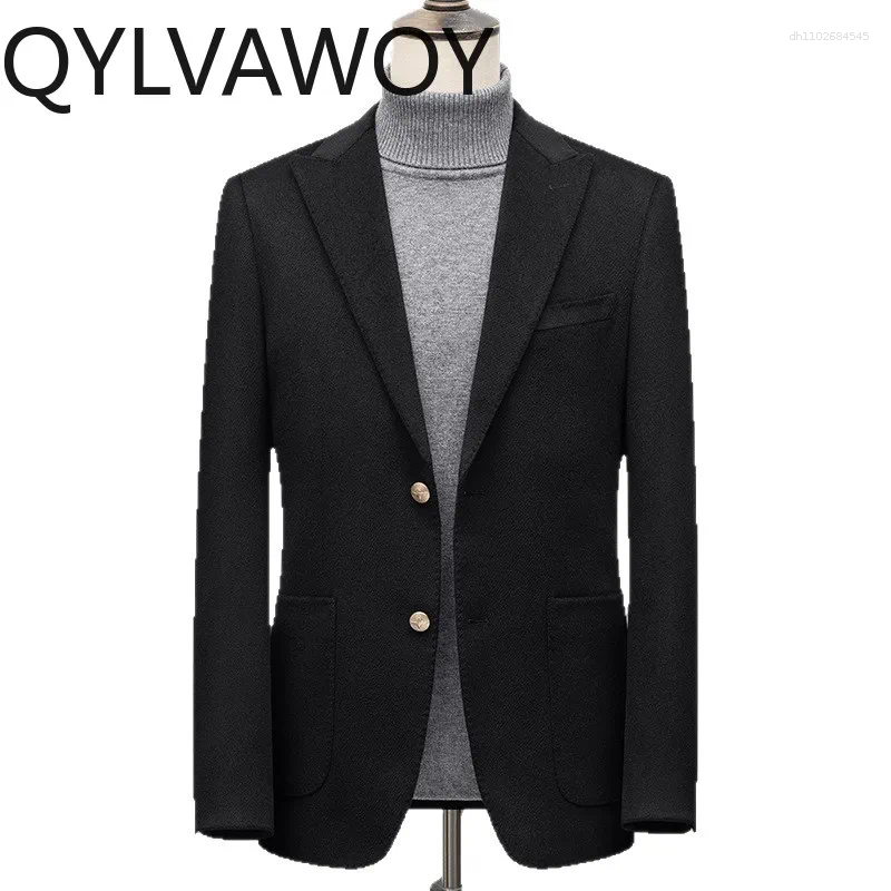 80% Wool Blazer Masculino Cashmere Jackets Autumn Winter Blazers For Man Silk Coat High-end Business Casual