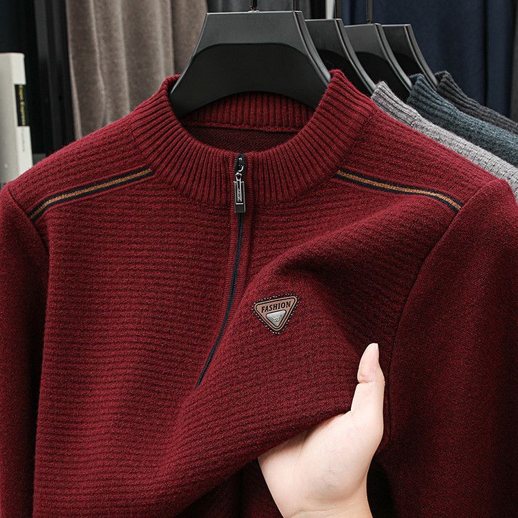 NEW Men S Fleece Lined Thick Warm Long Sleeved Half Turtleneck Round Neck Fashionable Casual Trendy Versatile Korean Style Knit Swea For Autumn And
