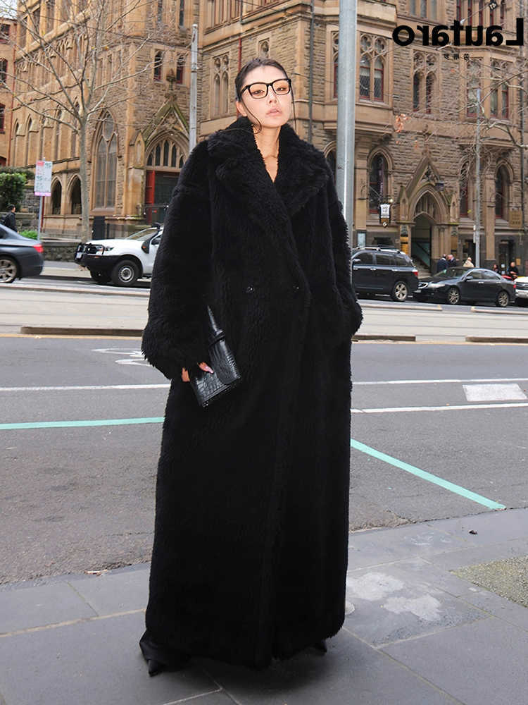 Winter Lautaro Extra Long Oversized Warm Thick Black Soft Fluffy Hairy Fur Coat Women Loose Casual European 2024 S261016QF5Q