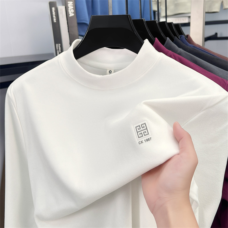 New Men S Brushed Base Layer Half Turtleneck Thickened For Warmth In Autumn And Winter Double Sided Fleece Sweatshirt Men S Long Sleeved Inner T Shi