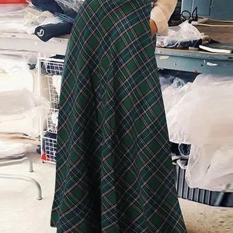Designer Women's High Waist Plaid A-Line Long Skirt Casual Loose Slimming Plus Size Maxi Skirt For Fall Daily Wear