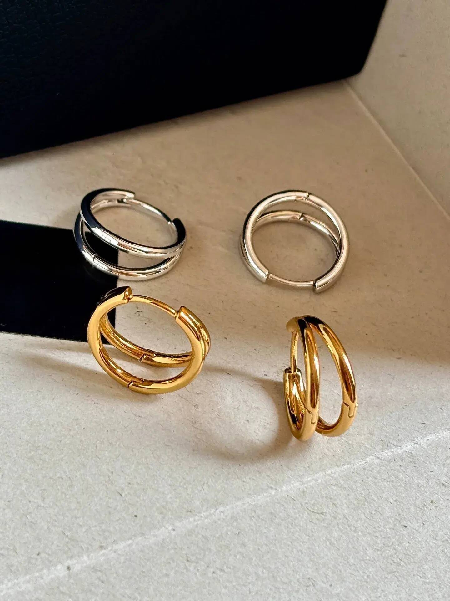 cubic zirconia Mini Flat Stud Earring Fashion Minimalist Exquisite Double Hoop Earrings For Women Daily High End Light Luxury Versatile Ear Jewelry