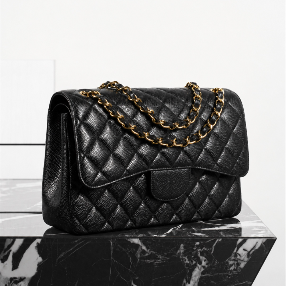 Jumbo Classic Flap Bag Haas Caviar Cowhide Quilted Double Chain Shoulder Crossbody Large Capacity Commute Airport Travel Elegant Top-Tier Designer N