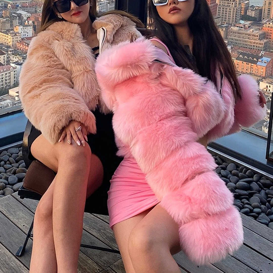 Fur Women Coats Short Work Fur Jackets Spliced Hooded Long Thick Warm Fur Loose Y2k Casual 2025 Autumn Winter S261016Y6QH