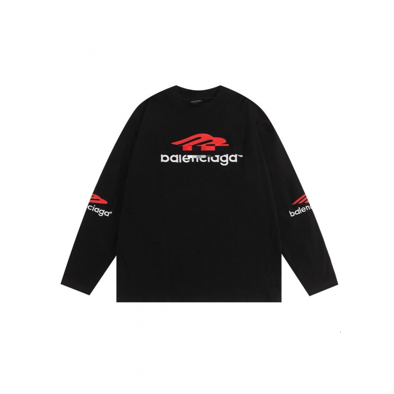 Cross-border high-end Parisian B-brand 3D printed long-sleeve T-shirt, unisex, designer luxury loose fit, casual and fashionable