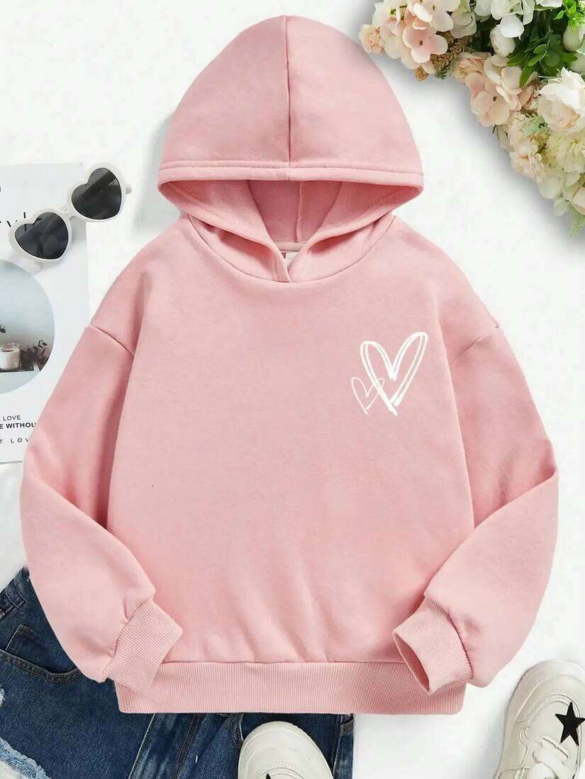 Girls Hoodie Tween Girl Heart Print Casual Comfortable Long Sleeved Top pullover Sports Shirt Childrens Cartoon Jacket Autumn And Winter Clothing Cr
