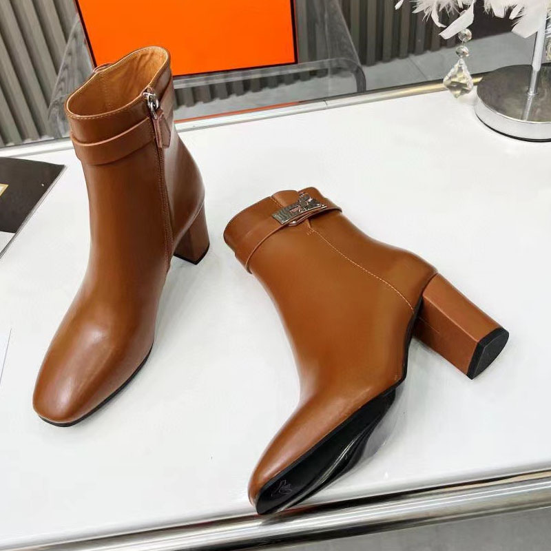 Retro high heels designer women ankle boots, fashionable and elegant square toe shoes, autumn and winter thick heeled womens short boot 35-41