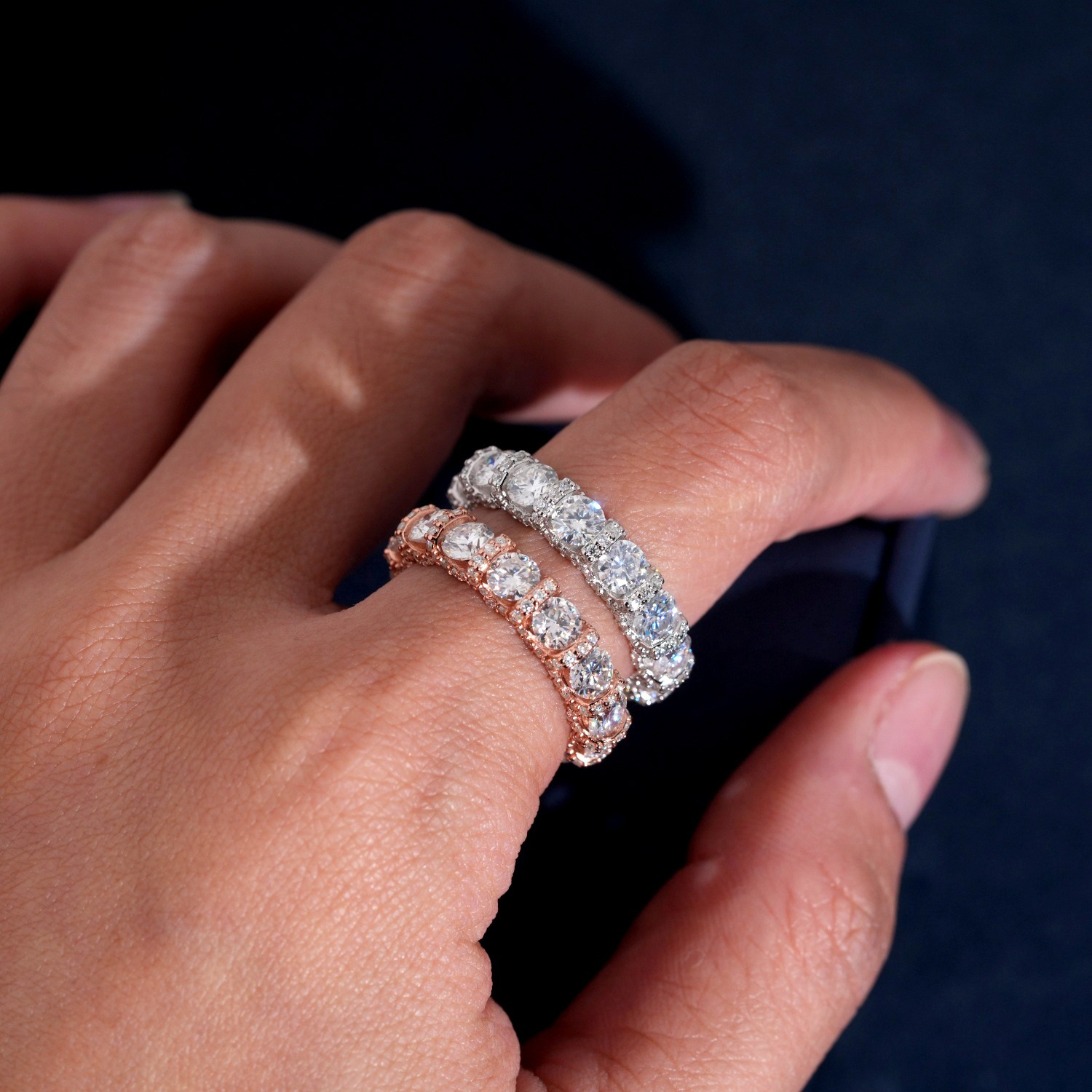 Exquisite Full-Diamond Fashion S925 Silver Inlaid with Moissanite Ice Crystal Luxury Round Diamond Ring Direct Supply