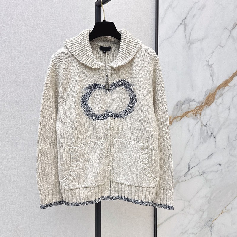 Designer Women Casual Knit Cardigan Lapel Neck Vintage Sweater Jackets Autumn Winter Vacation Party Evening Zipper Jumpers