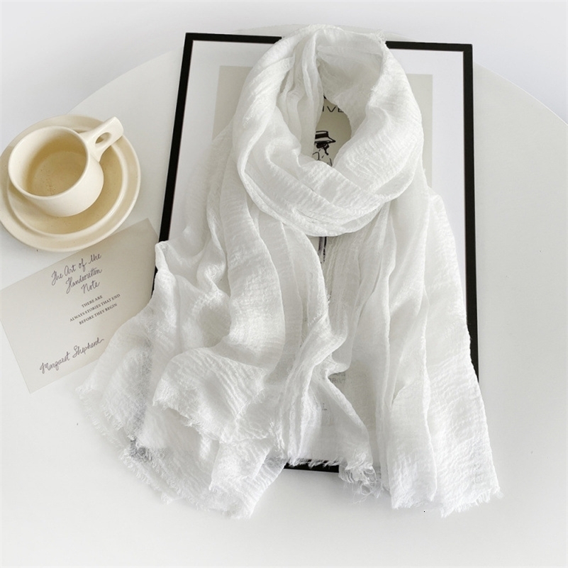Summer Cotton Linen Scarves Women's Scarves Solid Color Scarves Sun Protection Breathable Shawls Retro Rough Edged Scarves260928ww