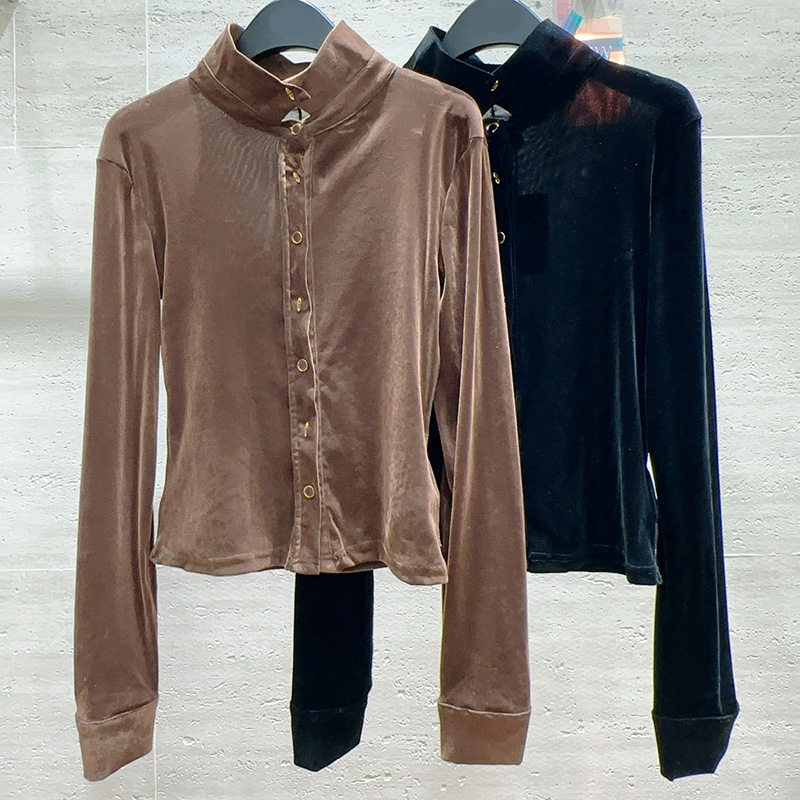 Luxury Women Vintage Shirt Long Sleeve Slim Fit Metal Buttons Shirt Spring Autumn Date Vacation Party Office Daily Top