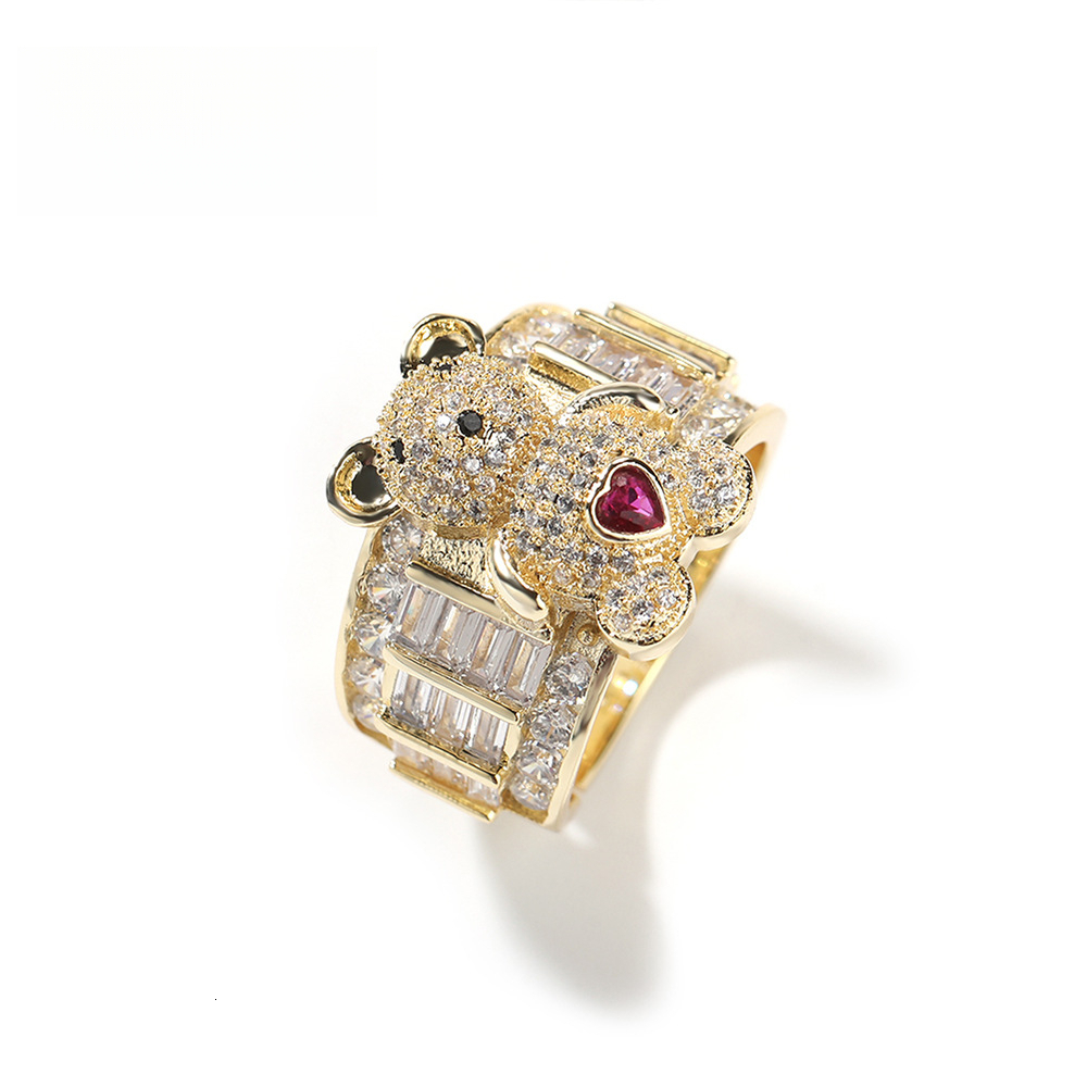 Cute Bear Out D VVS Diamond Diamond-Studded Adjustable for Women, Luxury Iced Niche Design, Ins Style, High-End Feel, Index Finger Ring Luxury Iced