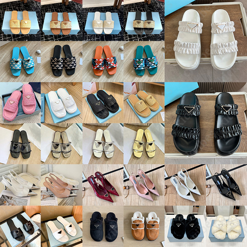 Hot Sale Designer Slippers Sandals Women Fashion White Black Orange Khaki lady fur Slides Summer Flat Mule Platform Flatform heels warm women luxury