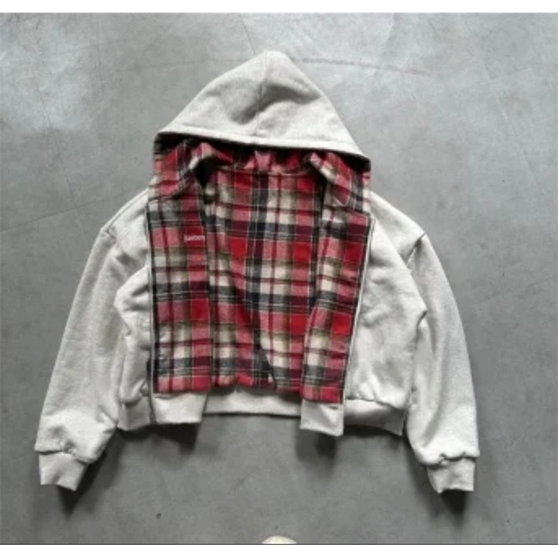 Retro Red DoubleSided Plaid Zipper Cardigan Hoodie Men And Women Y2K Harajuku Fashion HipHop Gothic Casual Loose Jacket 261019