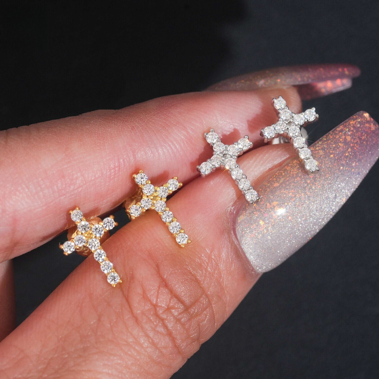 Best-selling style 11.5*8mm cross earrings, S925 silver fully inlaid with irregular-shaped moissanite, popular earrings