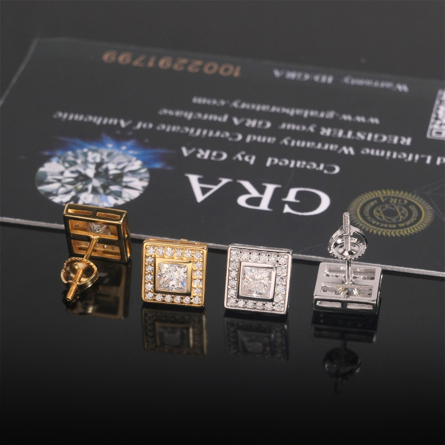 exquisite light luxury style square 8.8*8.8mm S925 silver inlaid with moissanite earrings