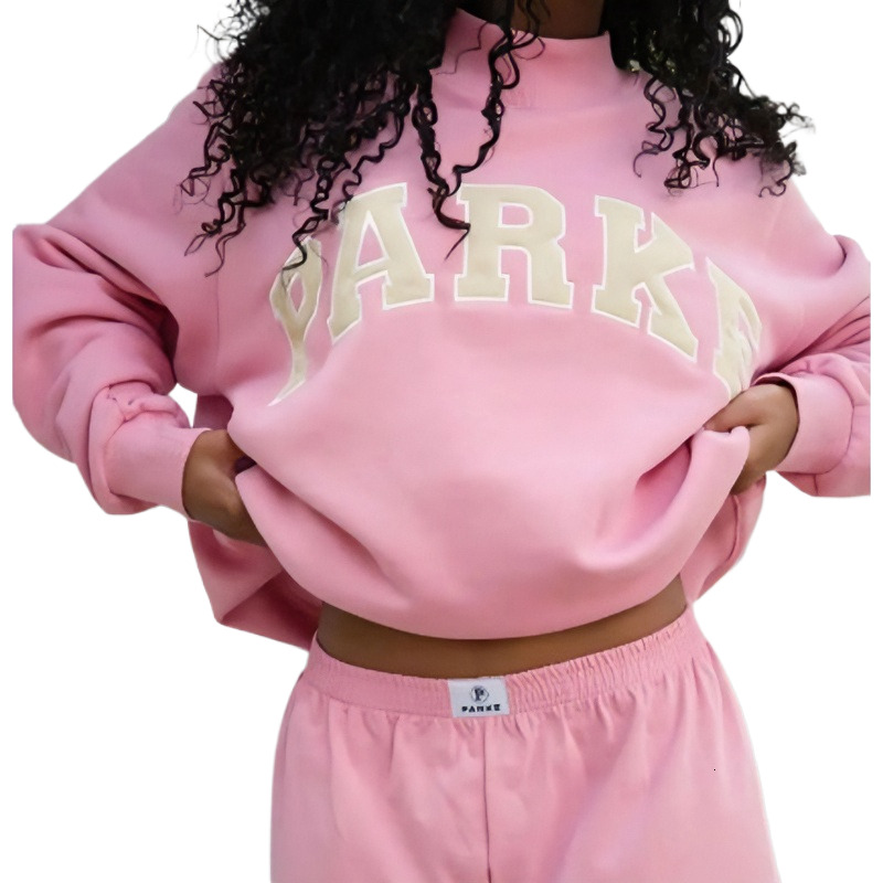 parke hoodi Pink Brown Women Designer Cotton Jumpers parke Fashion Loose parke Mockneck Womens Hoodies Embroideried Sweatshirts free shipping t tees
