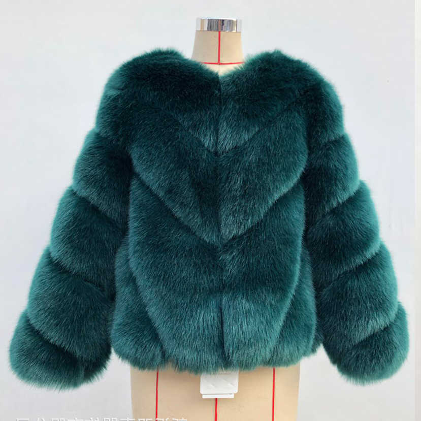 Winter HJQJLJLS New Women Short Fur Coat Long Slve Thick Warm Fur Jacket Grn Outerwear S261016BYV1