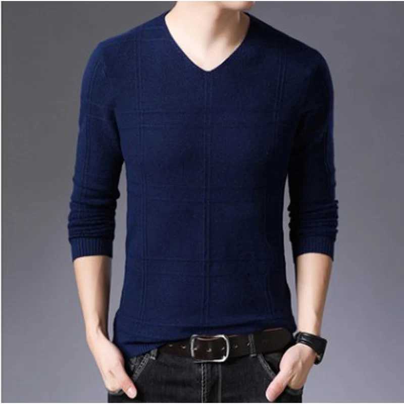 Clothes BROWON 2026 New Mens Spring Autumn Solid Color Casual V-Neck Sweaters Korean Fashion Slim Fit Long-Slved Sweater Men M261016