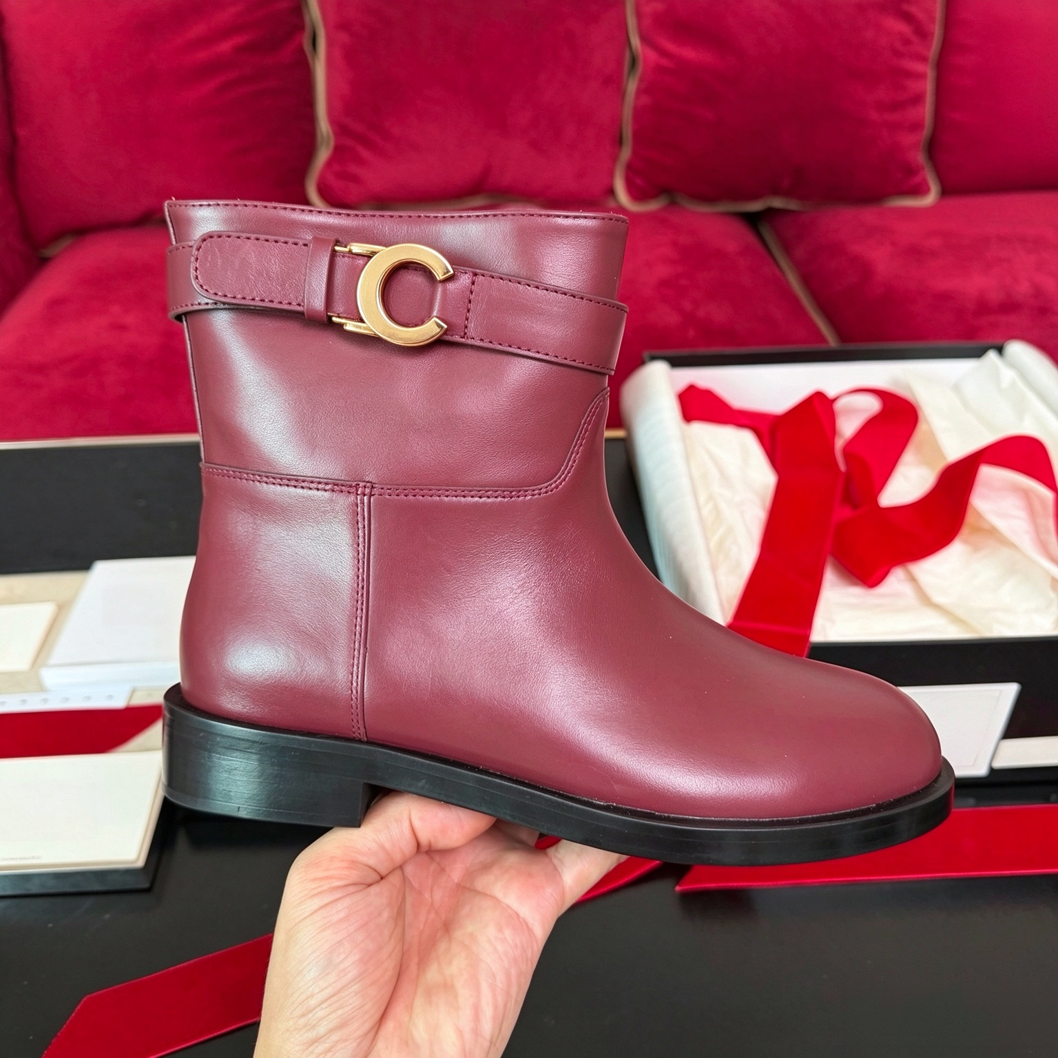 Genuine Leather Ankle Boots Womens Designer Autumn Winter Ankle Boots High Quality Equestrian Boots Soft Sheepskin Lining Boots Coarse Heel metal si