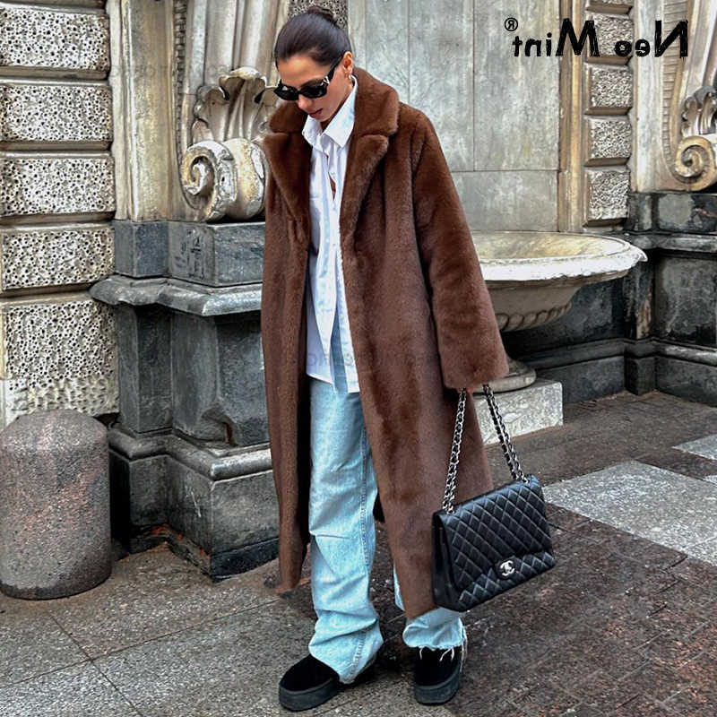 Mint Neo 2024 Winter Mink Fur Coat Women ic Long Outerwear Jacket Crystal Hooks Strt Warm Overcoat S261016M3XN