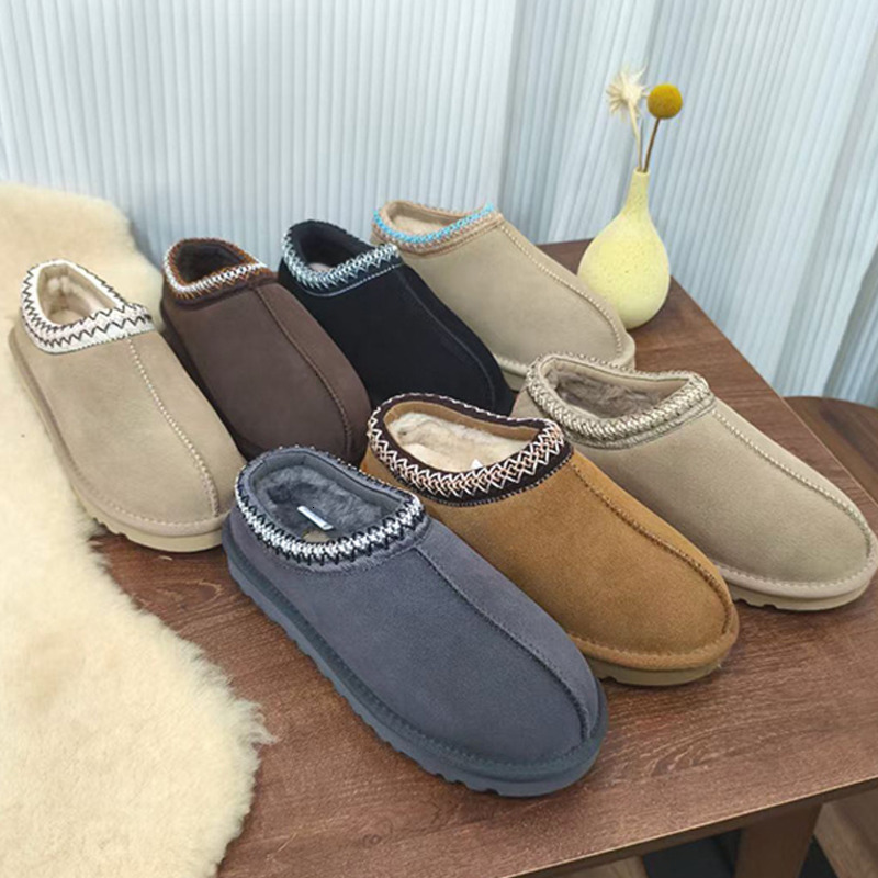 Hot Designer Men Tasman Slippers EU35-47 Tazz Slipper Slides Women Ultra Mini Boot Chestnut Brown Suede Clogs Shearling Mules Winter Backless Loafer