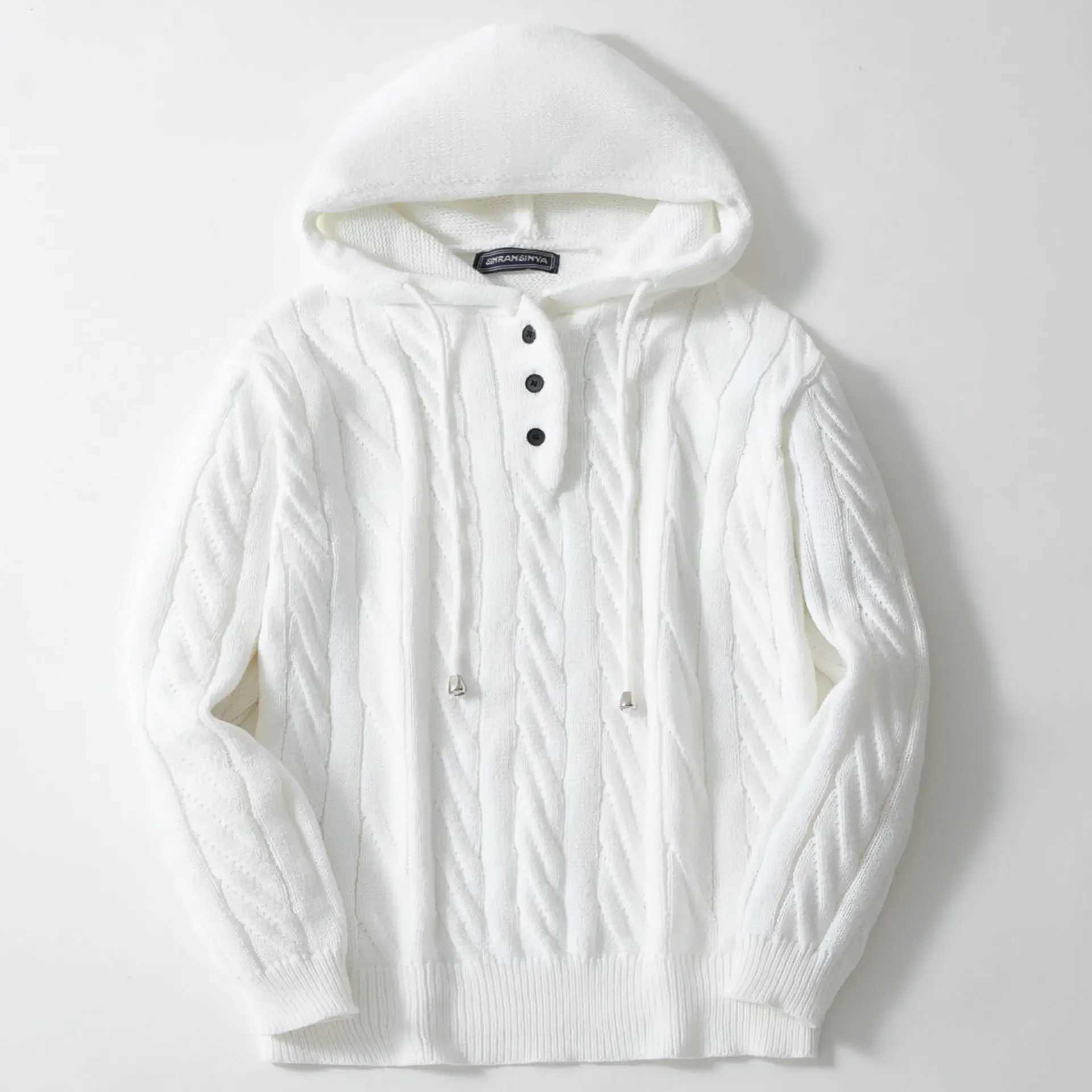 Sweatshirts Pullovers Sweaters Solid Men Casual Loose Splice Hooded Knitted Drawstring Regular Thick Warm Tops Autumn Winter M261016