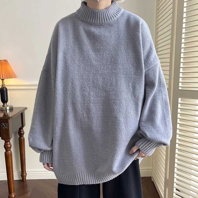 Pullovers Loose Knitted Autumn Winter Solid Color Mock Neck Knit Sweater Mens Hip Hop Casual Strtwear Mock Neck Sweaters 5XL M261016