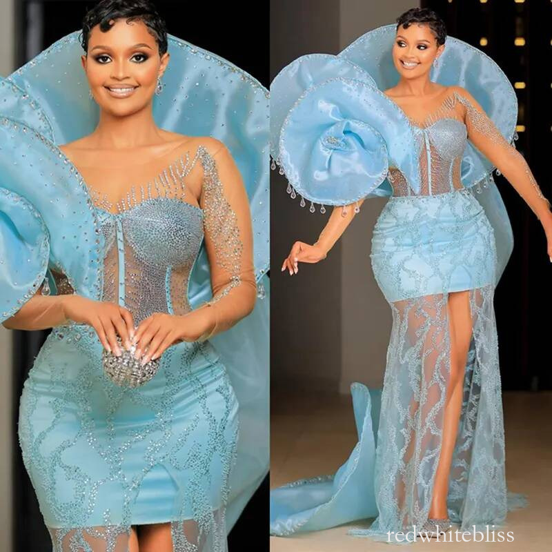 Plus Size Sky Blue Mermaid Prom Dress Evening Dresses R