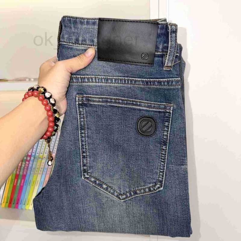 Men's Jeans Designer European minimalist design men's slim-fit straight-leg stretch denim pants in dark blue wash, casual long trousers 8Y