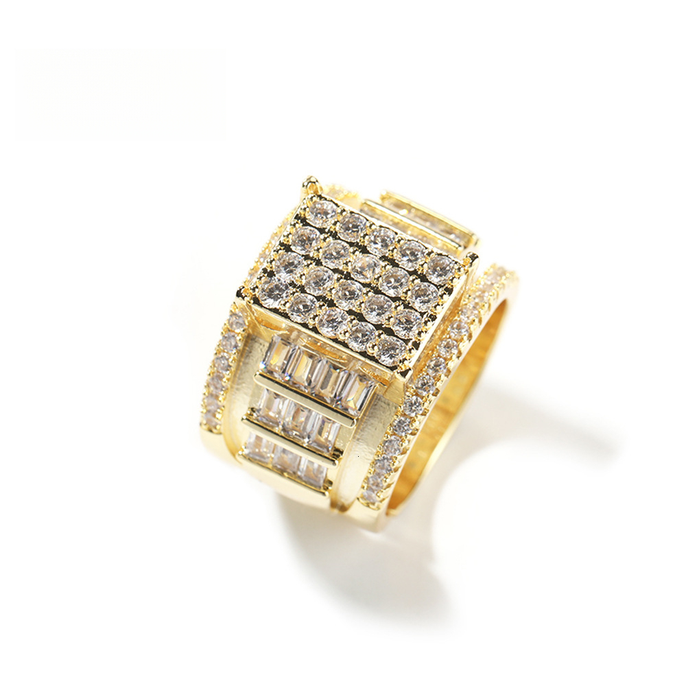 Hip-Hop Square for Men, Niche Design High-End Feel, Copper Inlaid with Luxury Iced Out D VVS Diamond moissanite, Adjustable Ring Jewelry Luxury Iced