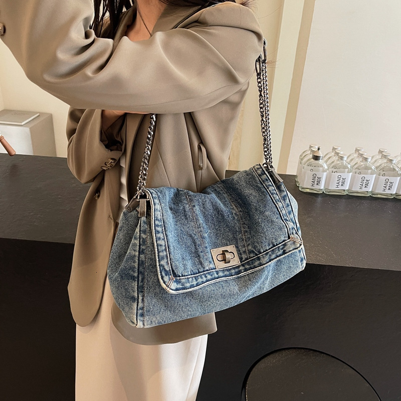 Women Fashion Denim for Women 2026 Summer New Fashion Chain Large Capacity Tote Single Shoulder Crossbody Bag