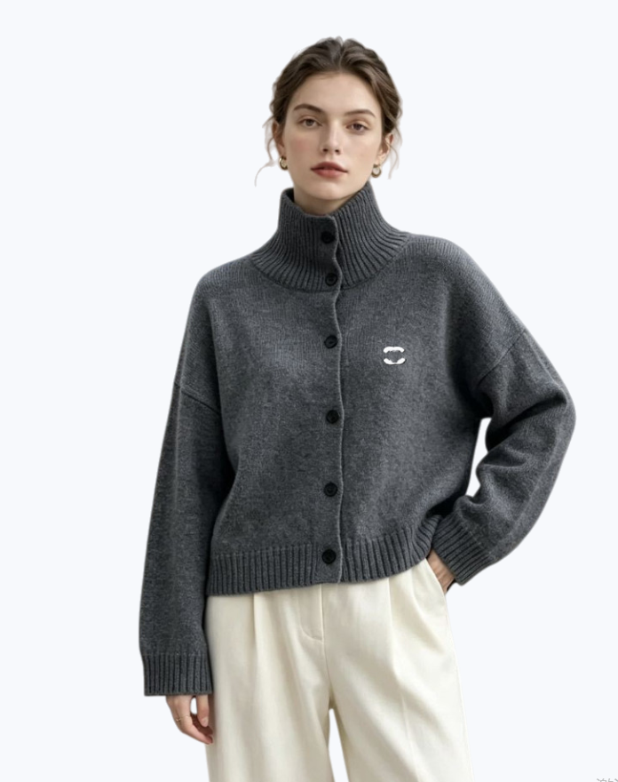 Designer Vintage Womens Jumper Sweater stand collar and buttons short knitted cardigan jacket cc Letter Embroidery Autumn Winter Cardigan