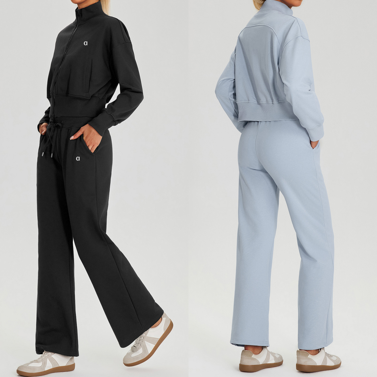 3009A 3D Silver Stand-Up Collar Sports Jacket Yoga Top With Pockets and Zipper Cardigan High-Waist Straight Leg Sports Pants Breathable Pullover