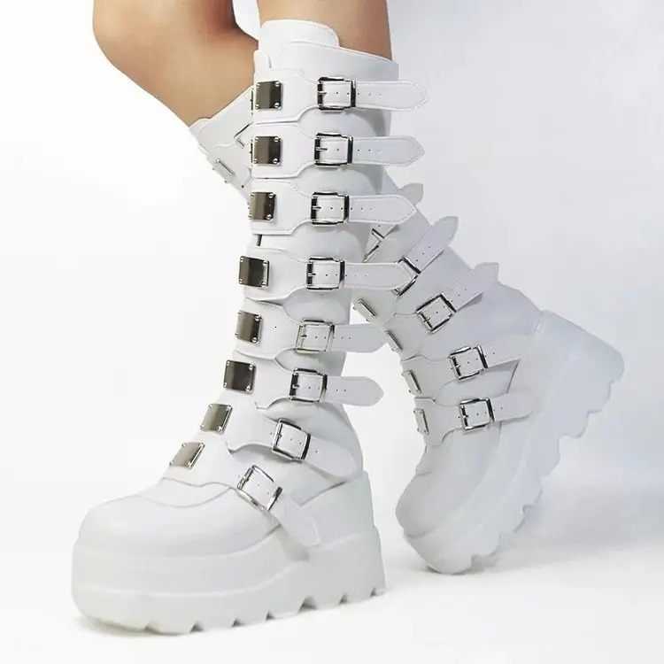 Long Boots for Women Gothic Shoes Platform Knee High Boots Punk Black Sexy Motorcycles Boots Halloween Cosplay Women Shoes 261019
