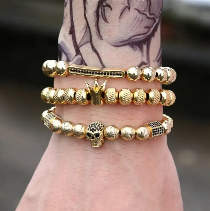 Charm Bracelet Fashion Punk Gold Bracelet Women Men Copper 3Pcs/Set Roman decorative Numeral Couple Bangle Bracelets Fashi