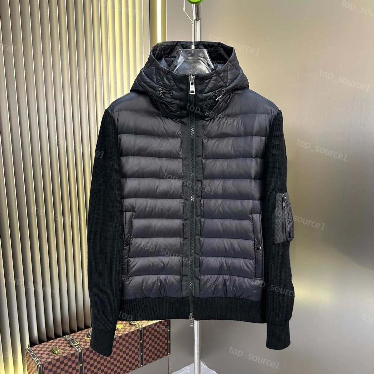 designer puffer jacket winter Men doudoune down jacket Knit Sleeve Spliced Hooded Cotton Jacket Windproof Warm Short Outerwear lightweight coat Size