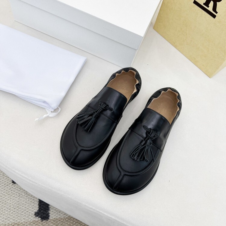 therowshoes Genuine Leather Loafers for Women, Fashionable Versatile Slip-On Tassel Flat Shoes Casual Footwear, Luxury Wear Dress Loafers, Soft Leat