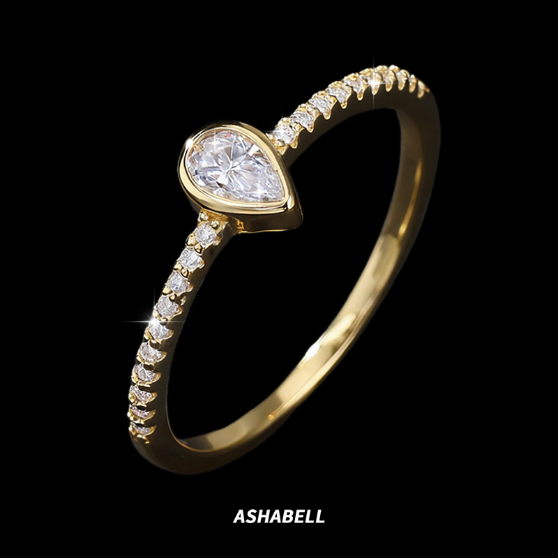 S925 Silver Geometric Design Electroplated Gold Water Drop Shaped Vvs D Color 1CT Pear Cut Moissanite Women Wedding Ring