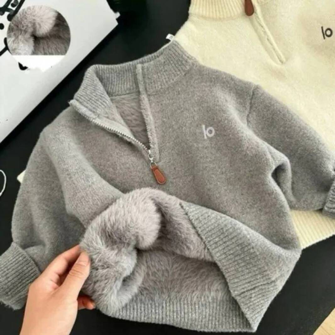 Boys Pullover Cute Childrens Clothes Baby knit Boys Pullover Sweater Designer Coat Girls Sweaters Zipper Plush Knit Shirts Tops Autumn Winter Hoodie