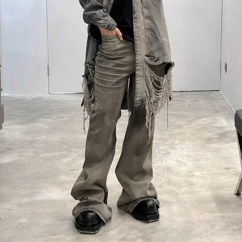 Jeans Jeans Denim Loose Fit Brown Men Women Streetwear Dailywear Washed Flared Wide Leg Stacked Hem Vintage Casual Trousers Wholesale
