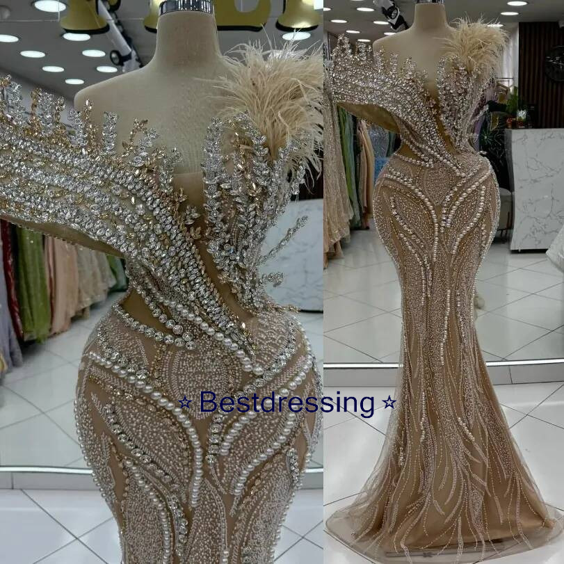 New Mermaid Prom Dresses 2026 Illusion Crystals Feather Evening Formal Party Second Birthday Engagement Gowns Plus Size Dress For Special Occasions