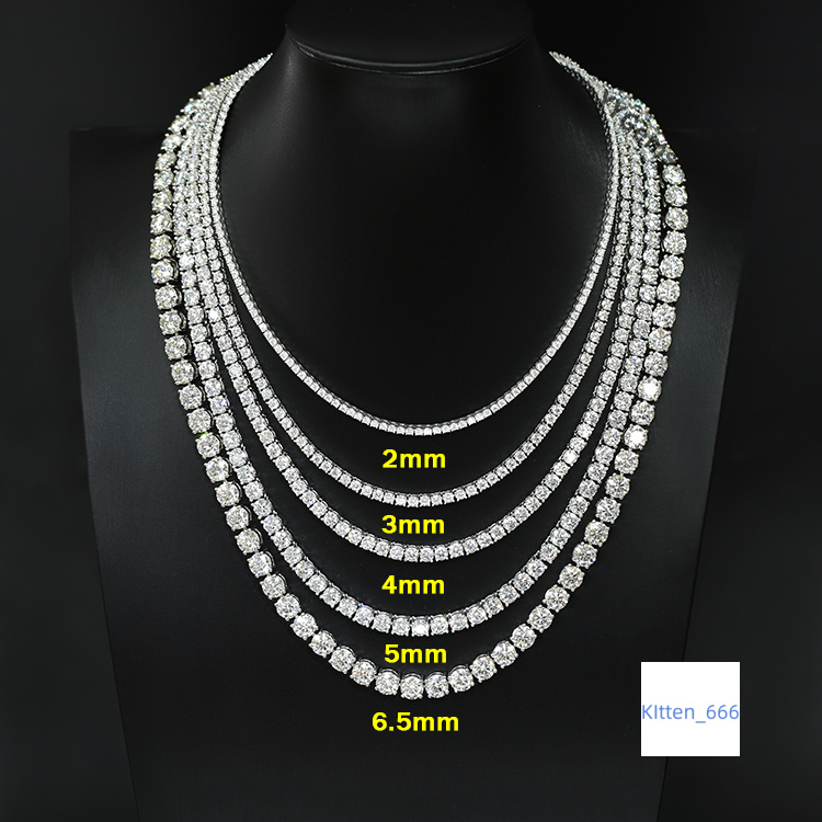 Hot Sale Tennis Chain/Bracelet 2mm-6.5mm Width 925 Sterling Silver Necklace D Color Moissanite Tennis Link Chain Necklace