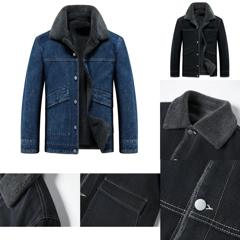Jackets for Men Fleece Liner Thicken Warm Denim Coat Winter Faux Fur Turndown Collar Mens Parka Jacket and Overcoat MY1000 250917