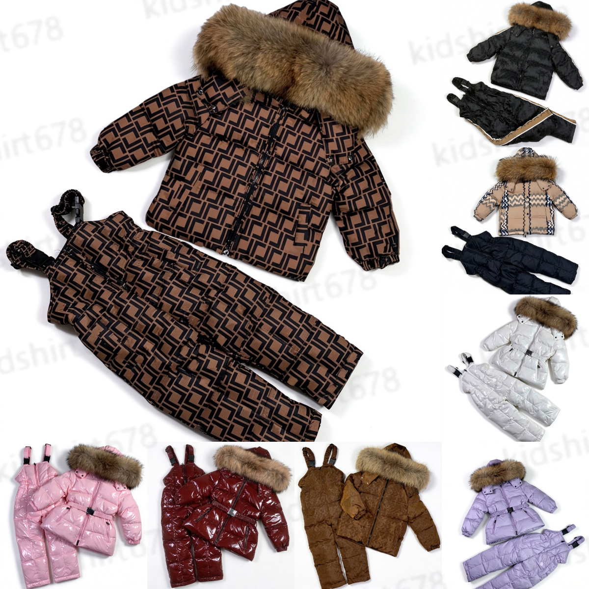 Children's Designer Clothing M Embroidered Badge Winter Down Jacket Letter Printed Hooded Cotton Jacket+Pants Set Belt Style Girls and Boys Win